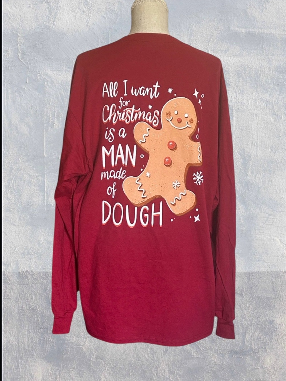 Southern Attitude long sleeve Gingerbread graphic red T-shirt with cute quote XL
